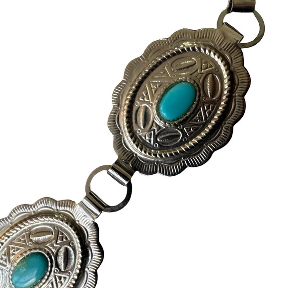Vintage Y2K Belt Women\'s M/L Southwestern Faux Turquoise Silver Concho Link main image 6
